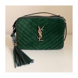 NEW Yves Saint Laurent Lou Quilted Vert Green Suede/Leather Camera Crossbody Bag